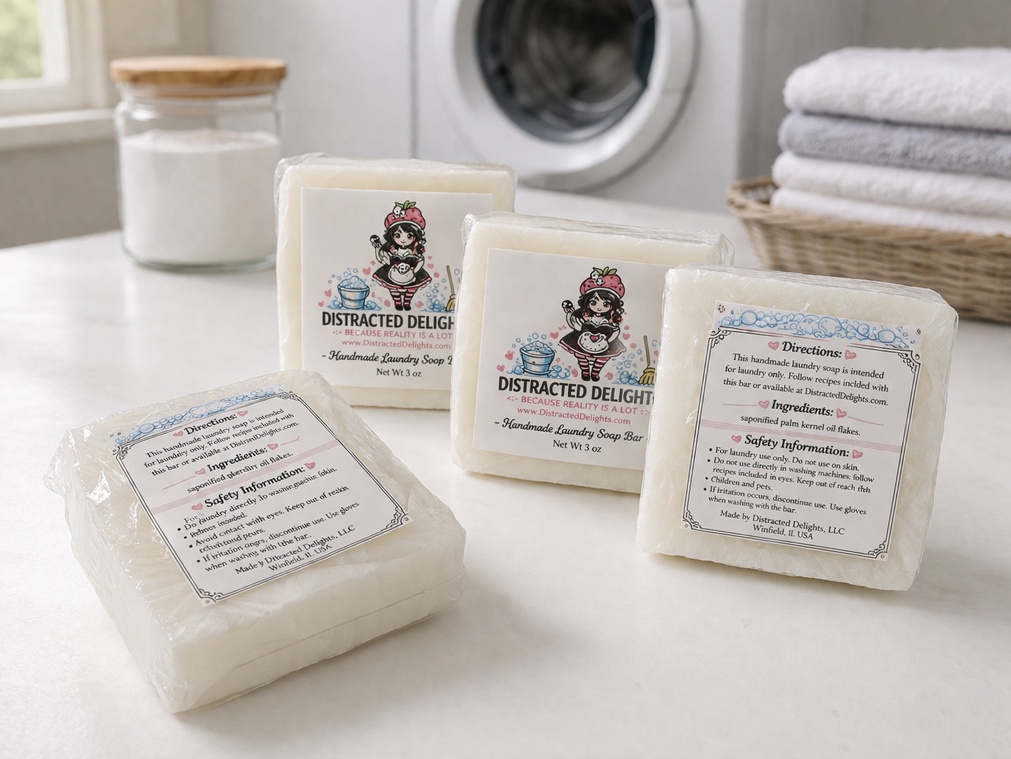 Multiple handmade laundry detergent bars displayed together for sale