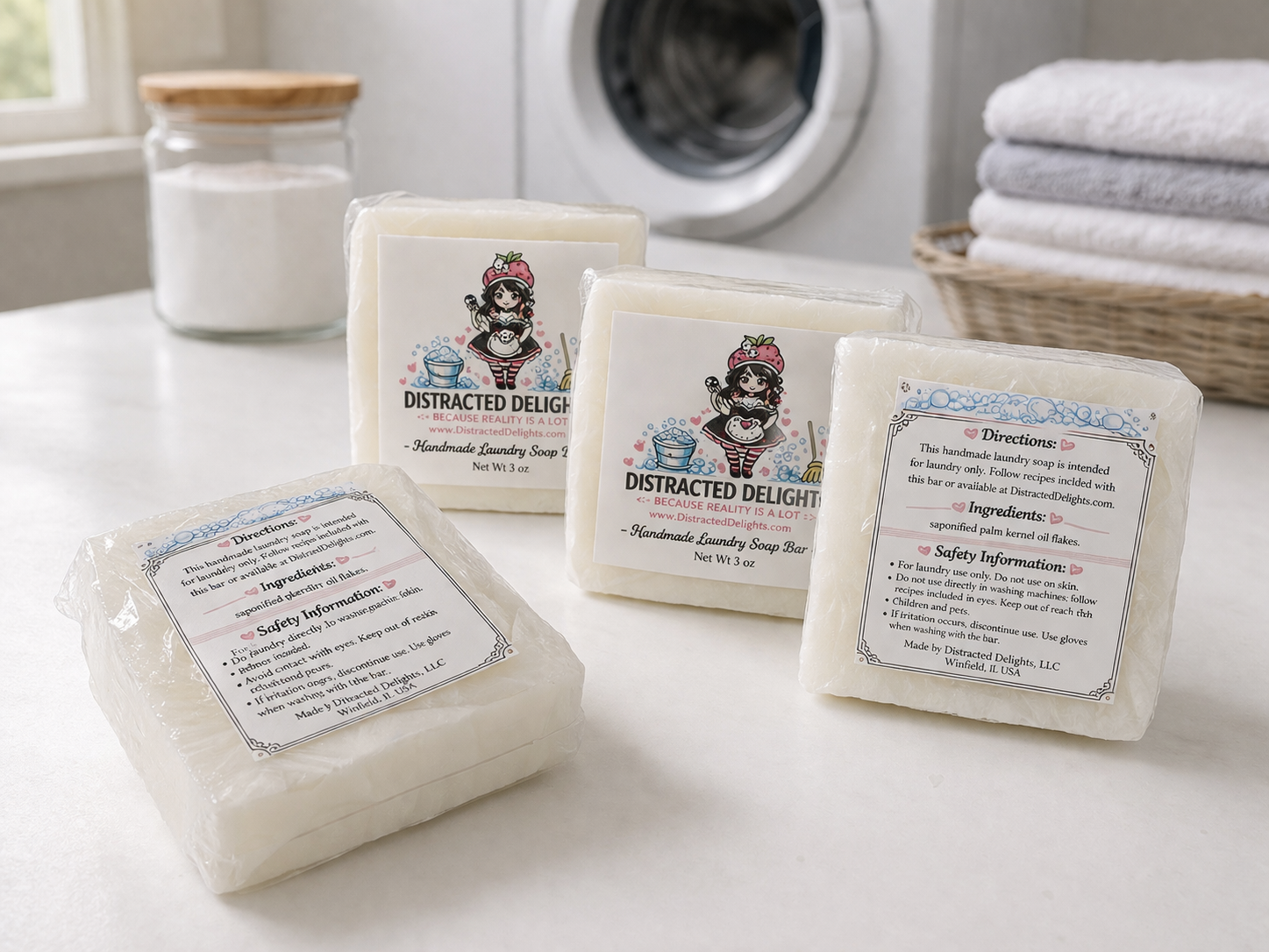 Multiple handmade laundry detergent bars displayed together for sale