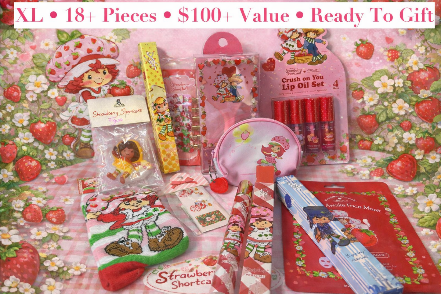 Strawberry Shortcake XL Nostalgia Gift Bundle | 18+ Piece Strawberry Shortcake Beauty & Collectible Set