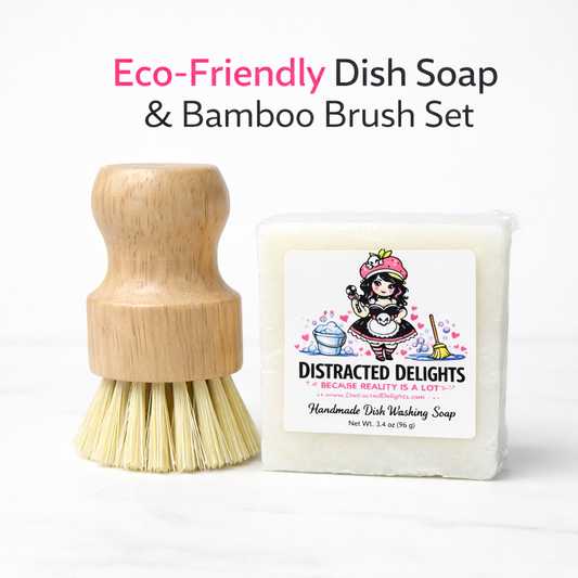 Dish Soap Bar & Bamboo Brush Set – Eco Friendly Solid Dish Soap for Grease Cutting Cleaning