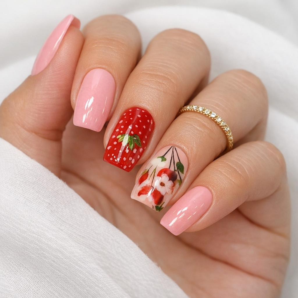 Strawberry Milkcore Nail Set