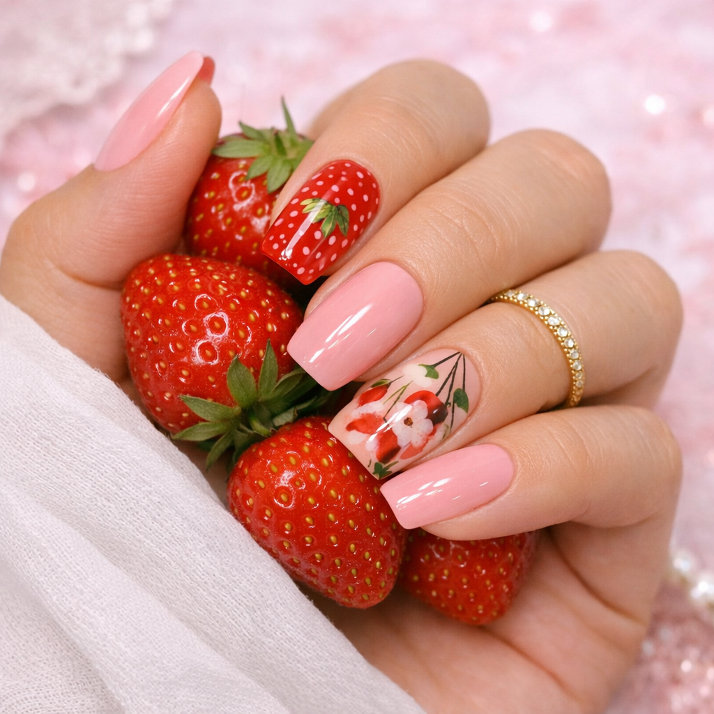 Strawberry Milkcore Nail Set