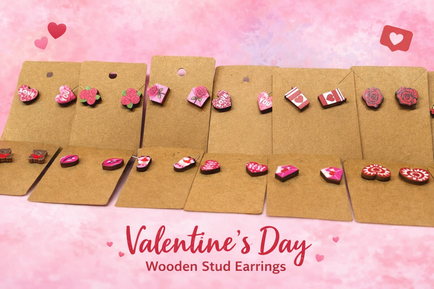 Valentine’s Day Mystery Earrings Set – 7 Pairs of Wooden Stud Earrings