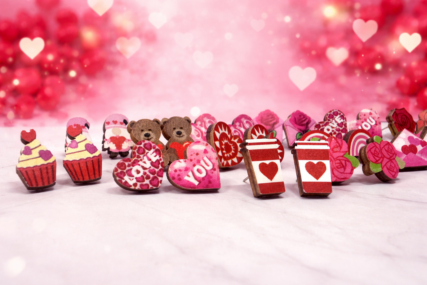 Valentine’s Day Mystery Earrings Set – 7 Pairs of Wooden Stud Earrings
