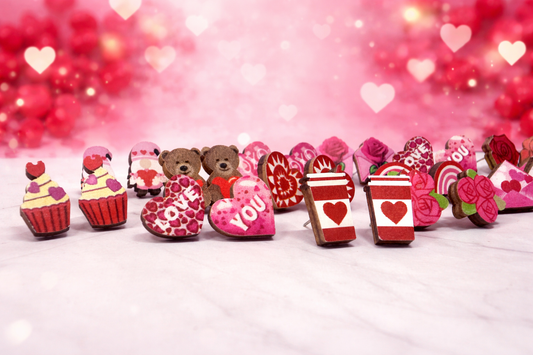 Valentine’s Day Mystery Earrings Set – 7 Pairs of Wooden Stud Earrings