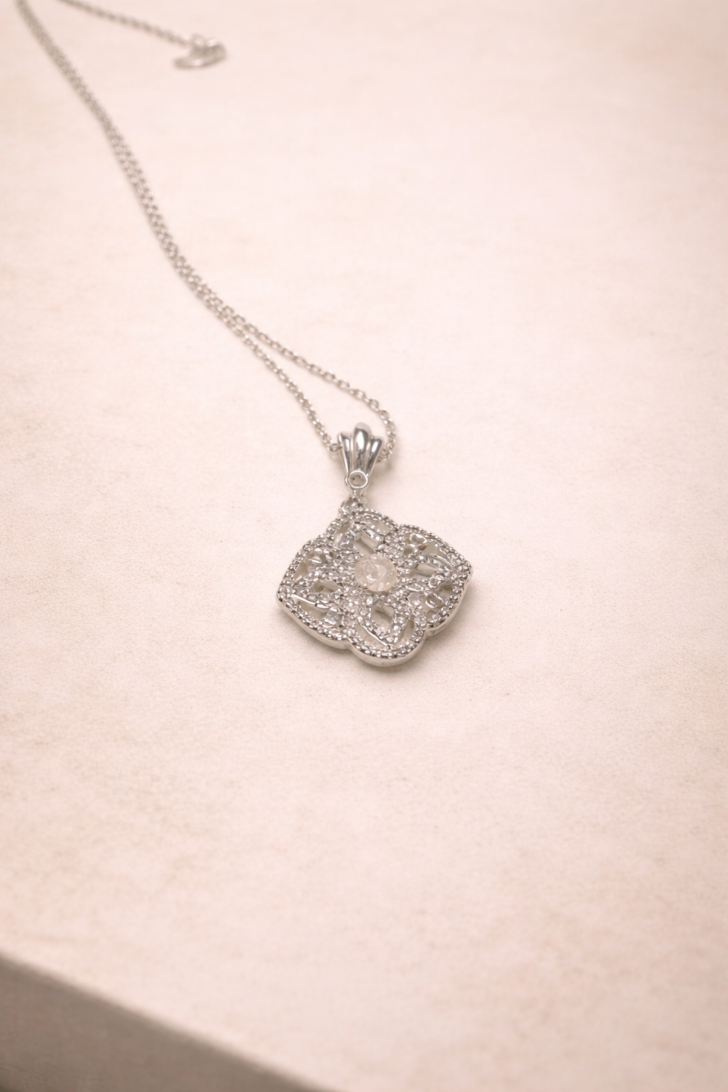 Marie Louise Necklace – Light Yellow Citrine & White Topaz, Sterling Silver Chain, French Filigree Pendant, Versailles Collection, 24”