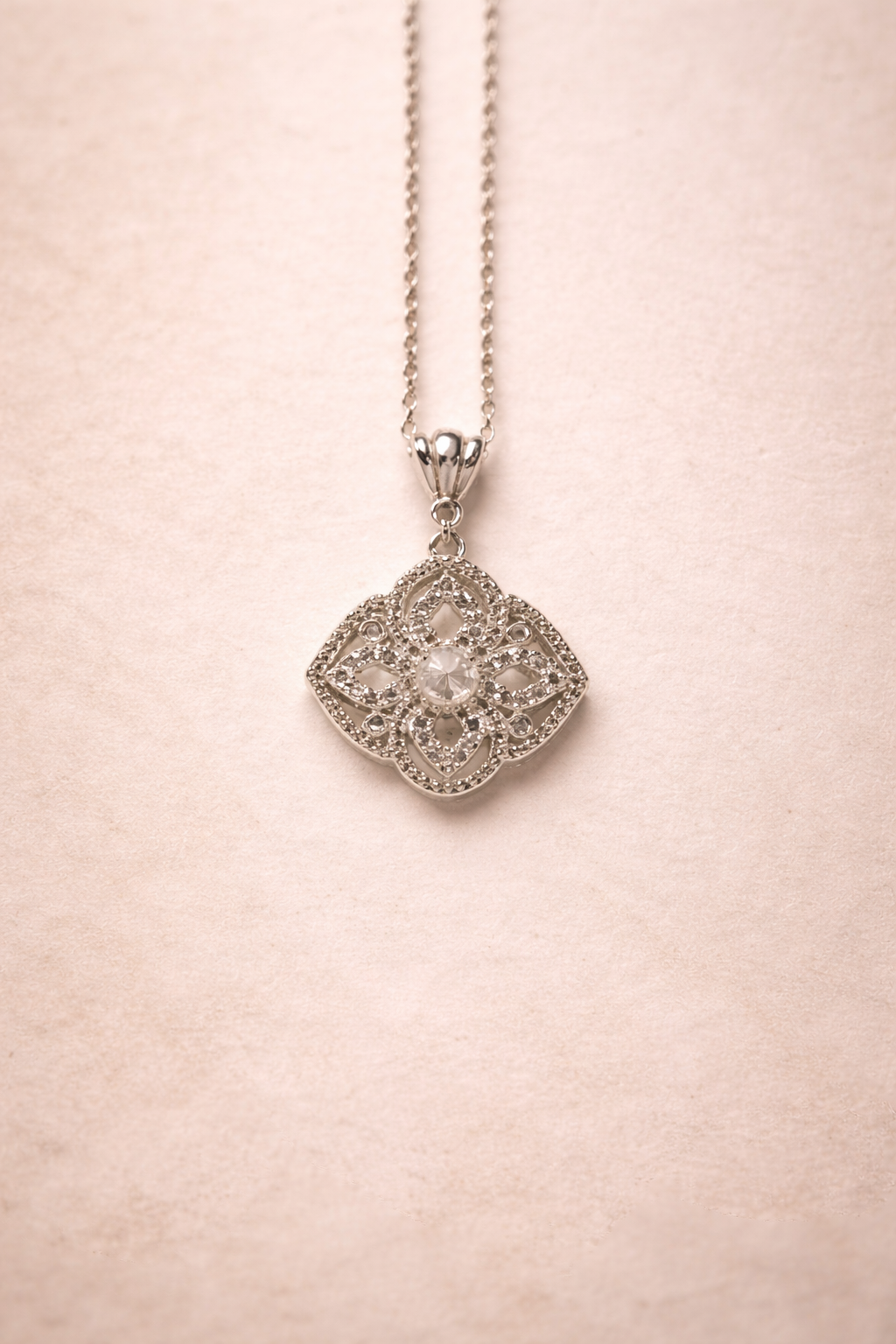 Marie Louise Necklace – Light Yellow Citrine & White Topaz, Sterling Silver Chain, French Filigree Pendant, Versailles Collection, 24”
