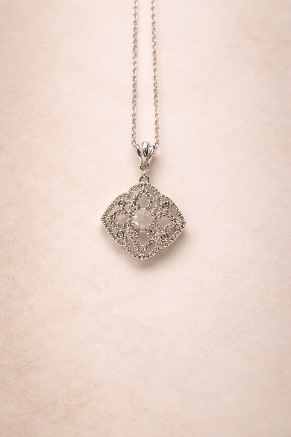 Marie Louise Necklace – Light Yellow Citrine & White Topaz, Sterling Silver Chain, French Filigree Pendant, Versailles Collection, 24”